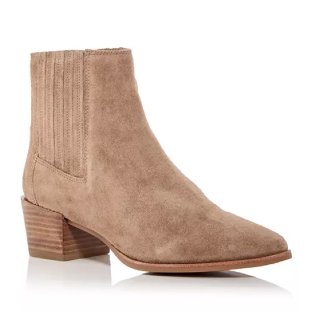 New Rag & Bone Rover Block Heel Chelsea Booties Ankle Boots Suede Tan Sz 35